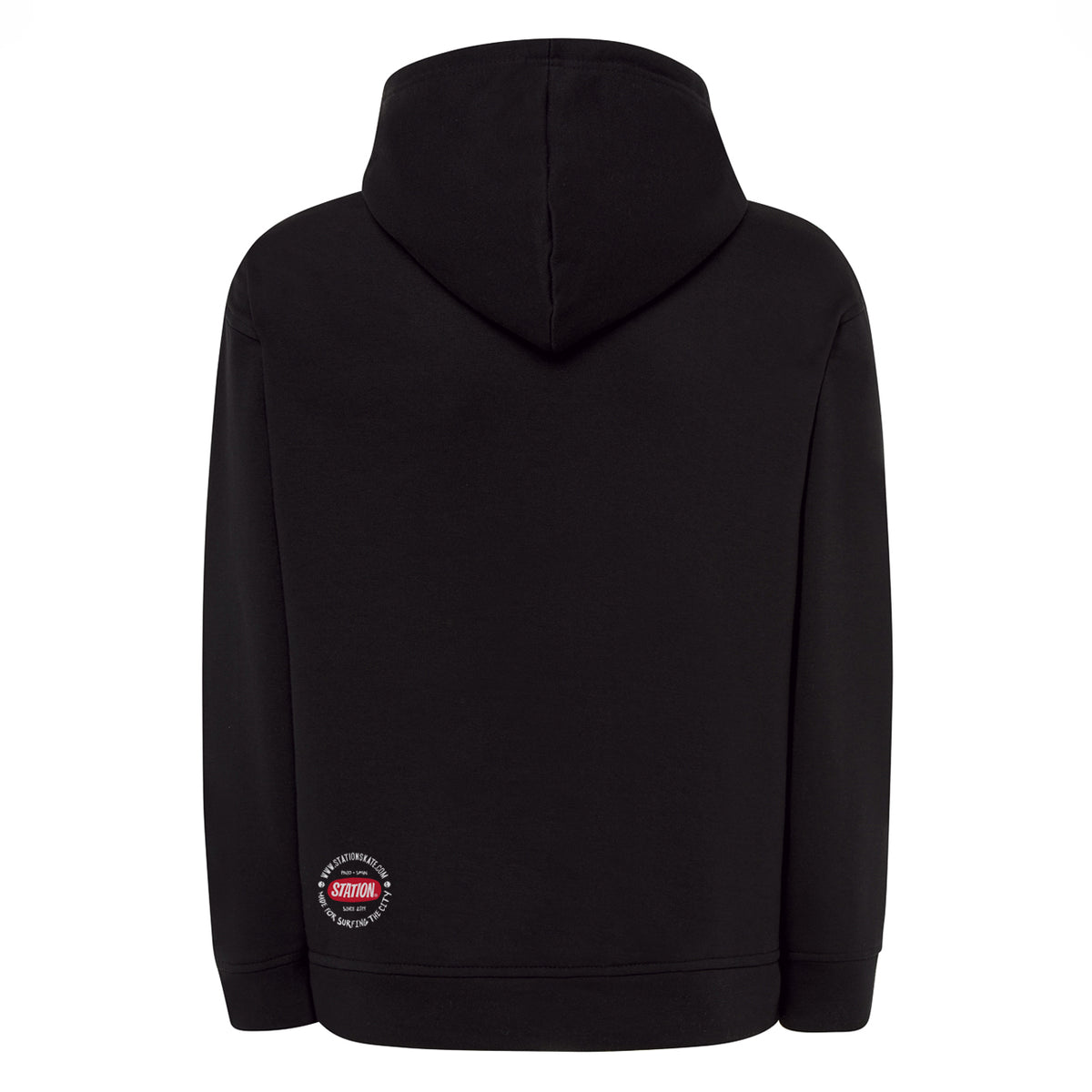 Sudadera SWEART  color negro sello calavera original Station  vista trasera espalda